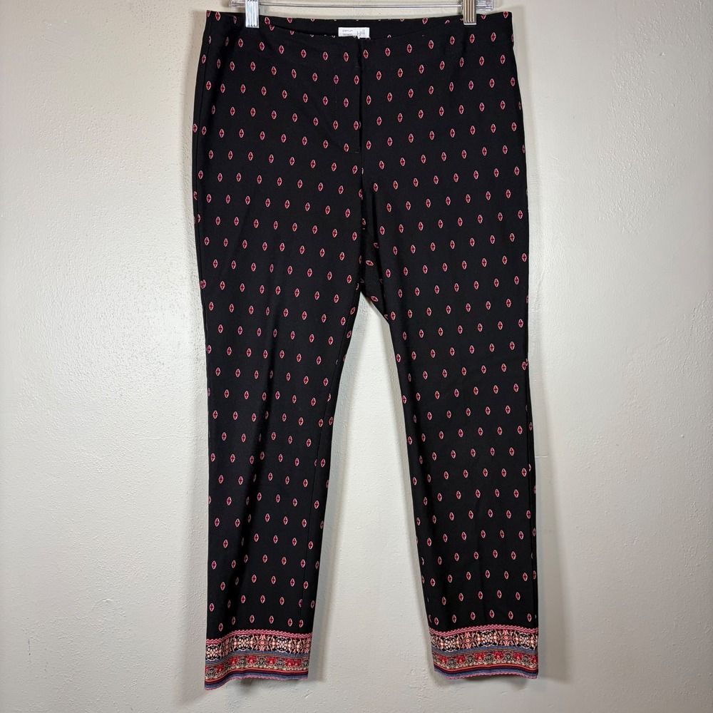 J. Jill Premium Bi-Stretch Black Red Diamond Print Border Hem Ankle Pants 10